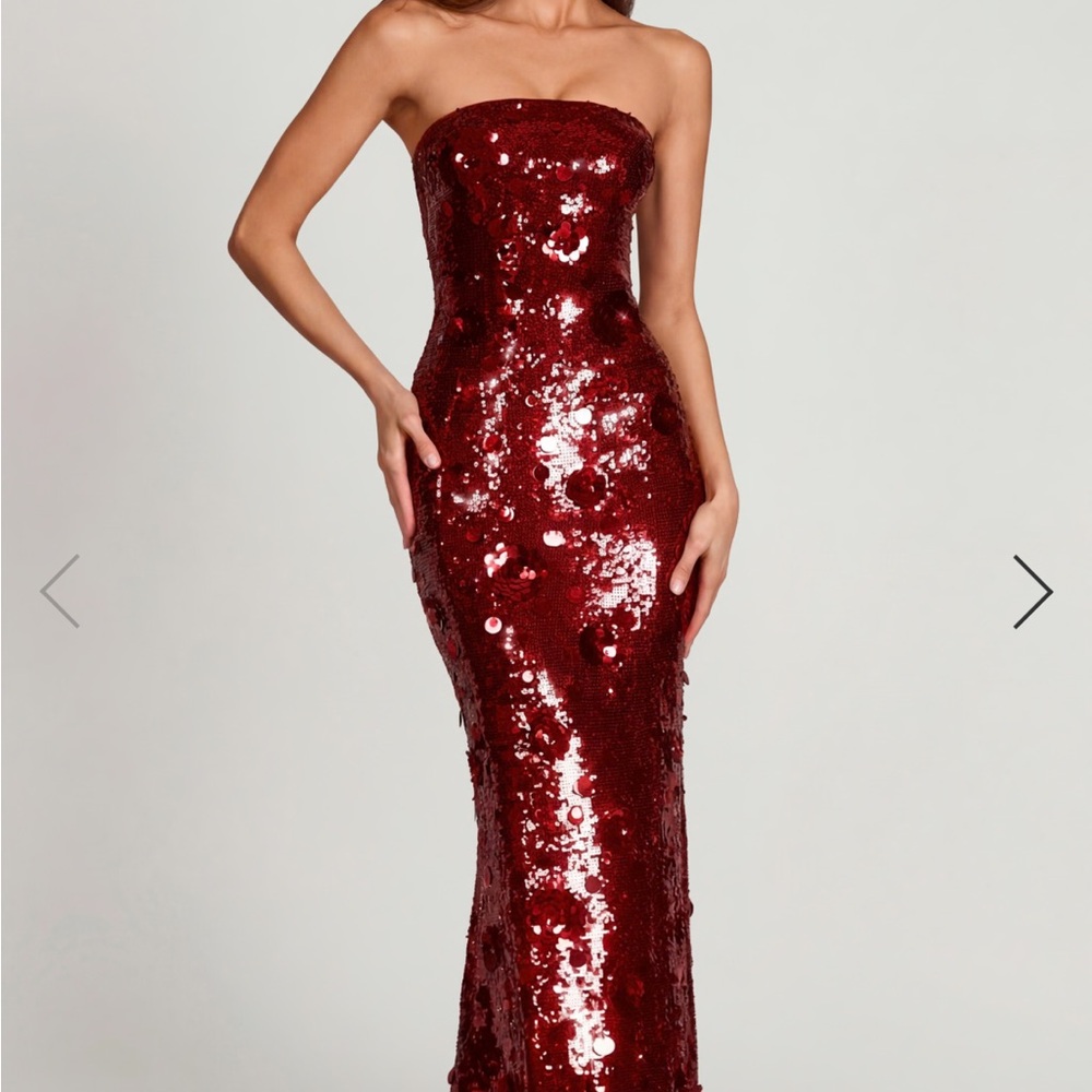 Oh Polly Strapless Red Sequin Maxi Dress